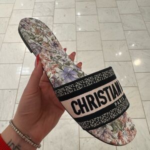 Dior Floral Slide Sandals - Black and Cream